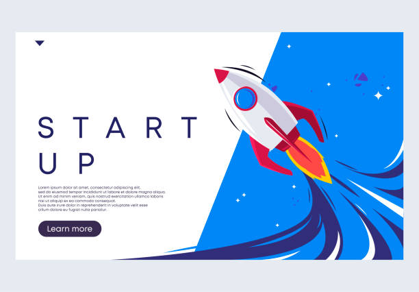 illustrations, cliparts, dessins animés et icônes de illustration vectorielle du concept de startup, la page de démarrage du site web est une start-up, une fusée vole dans l’espace - fusée