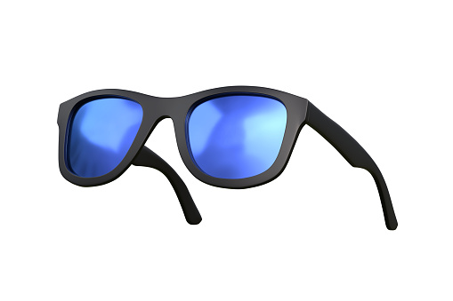 Black fashion Eyeglasses and blue lens optic isolated on a white background. 3D rendering 3D illustration
