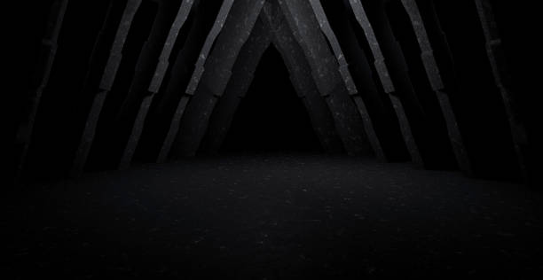 istock Futuristic Concrete Cement Panels Underground Tunnel Lighted Grey Banner Background Wallpaper Digital Futurism Concept For Graphic Design 3D Illustration 1393108635