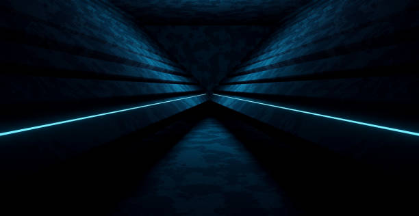 istock Modern Futuristic CyberSteampunk Asphalt Floor Studio Room Showroom Lighted Navy Blue Background 3D Rendering 1393108672
