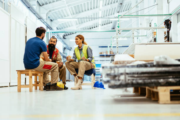 istock Teamwork in industry, diverse multi ethnic employees eating breakfast 1393111745