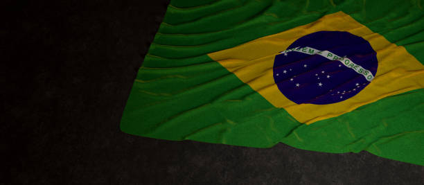istock Brazilian flag on dark wall banner 3D Render 1393113554