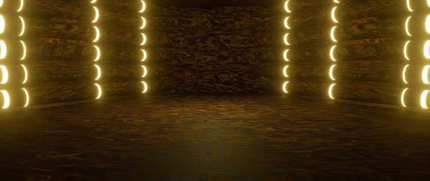 istock Futuristic tunnel with wooden floor, 3d rendering. 1393113689