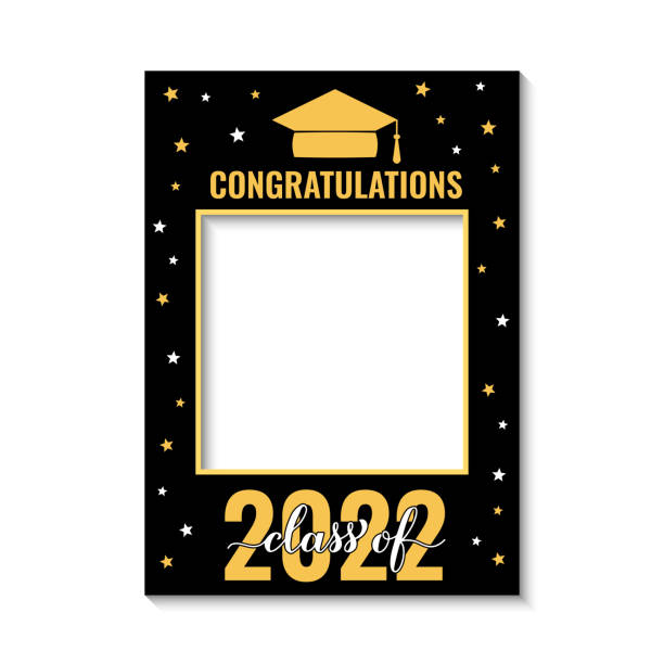 Class of 2022 photo booth frame isolated on white. Graduation party photobooth props. Grad celebration selfie frame.  Vector template Class of 2022 photo booth frame isolated on white. Graduation party photobooth props. Grad celebration selfie frame.  Vector template. selfie borders stock illustrations