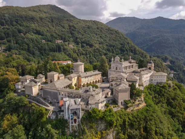 Drone view at the sacred mount of Varallo on Italy
