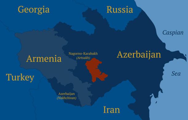 Territory map of Nagorno-Karabakh under the 2020 peace deal. Artsakh or the Republic of Nagorno-Karabakh. Detailed outline geographic map. Template for design Territory map of Nagorno-Karabakh under the 2020 peace deal. Artsakh or the Republic of Nagorno-Karabakh. Detailed outline geographic map. Template for design and infographics. armenia country stock illustrations