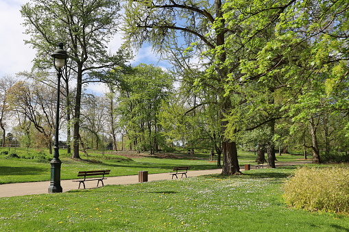 The Napoleon III Park in spring, city of Vichy, department of Allier, France