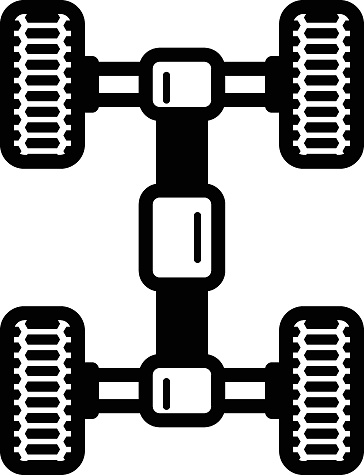 Rear and Front Car Axle Vector Icon Design, Vehicle Base Structure Concept, Motor Vehicle Service and automobile repair shop Symbol, Lorry spare parts Sign, Automotive technician equipment Stock,