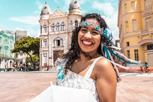 Frevo dancer at the street carnival in Recife, Pernambuco, Brazil.