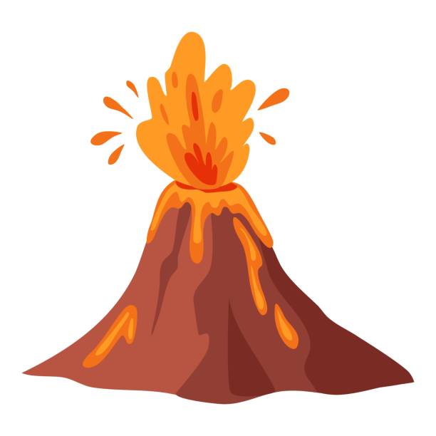 illustrazioni stock, clip art, cartoni animati e icone di tendenza di vulcano icona cartone animato vettoriale. magma lavico - paesaggio vulcanico