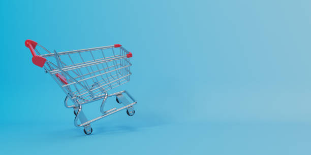 istock Golden shopping cart on blue background 1393144788