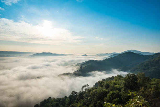 istock Sunrise and the mist in winter morning 1393147393