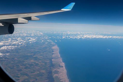 A view to coastline from plane window