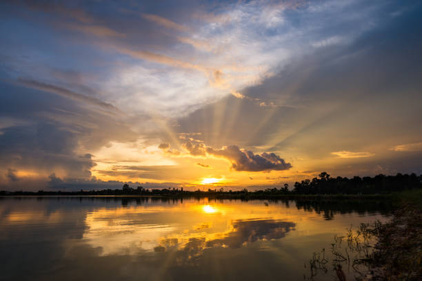 istock Sunset on the lake landscape 1393148279