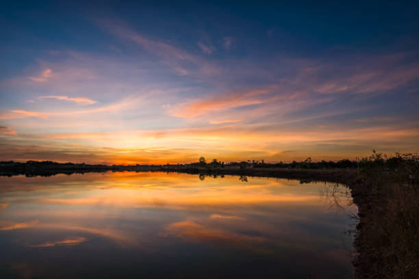 istock Sunset at the lake landscape 1393148320
