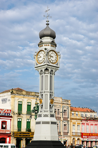 Old English clock of Ver o Peso market in Belém, Pará State, Amazon, Brazil. 2007.