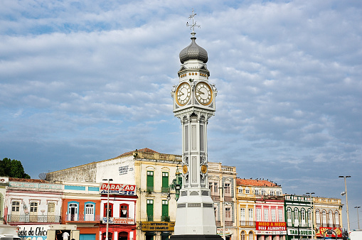 Old English clock of Ver o Peso market in Belém, Pará State, Amazon, Brazil. 2007.