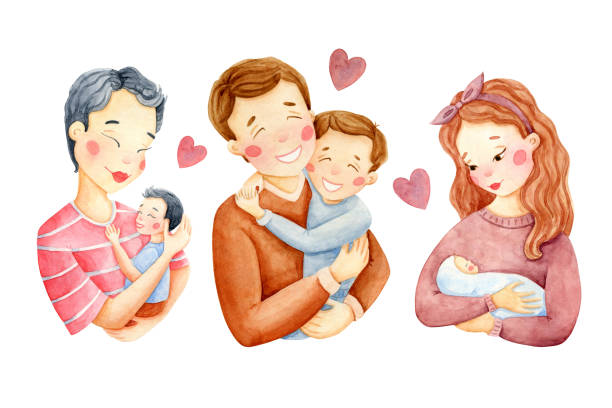 illustrazioni stock, clip art, cartoni animati e icone di tendenza di poster di famiglia - child mother illustration and painting little boys