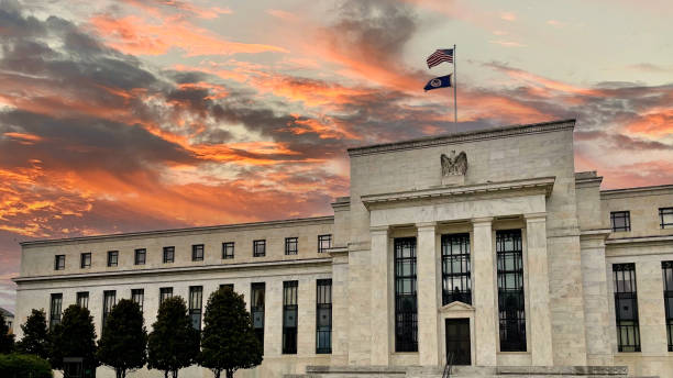 Interest Rates and The Federal Reserve - Sunset stock photo