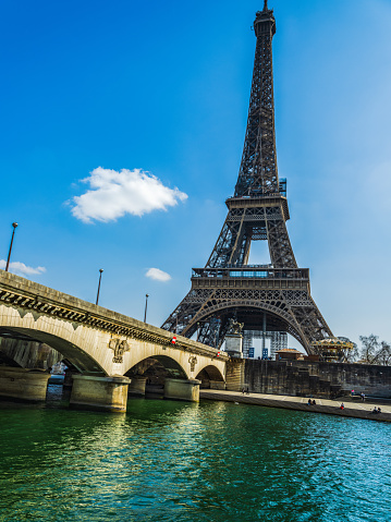 Eifel tower from river Seine in Paris