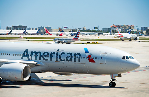 American Airlines Boeing 777 taxiing at Miami Airport, Florida, U.S.A Miami International Airport, MIA, previously Wilcox Field, is the main airport in Florida serving the United States and international destinations, including Latin America.