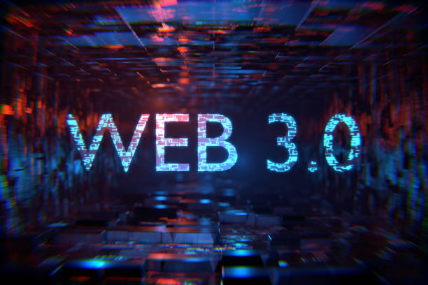 Concept of decentralized internet. 3d render. The inscription web 3.0 in the technology tunnel. stock photo