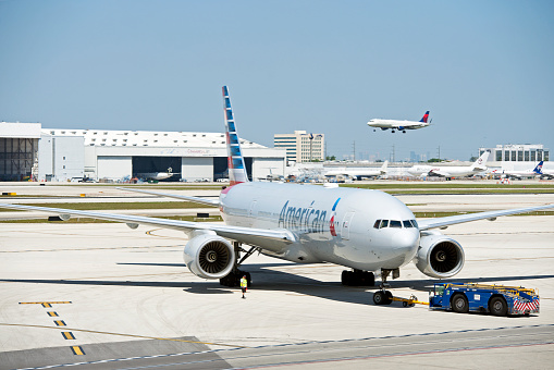American Airlines Airbus A319-132 aircraft with registration N804AW taxiing at Dallas/Fort Worth International Airport in April 2022