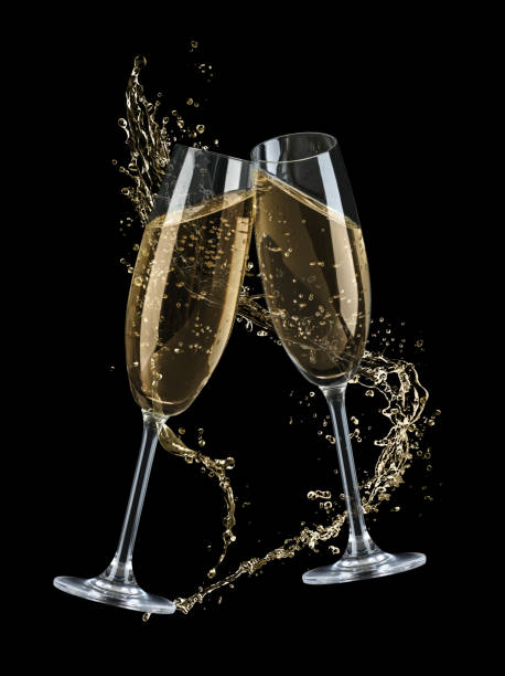 istock Glasses with sparkling wine and splashes on black background 1393164915
