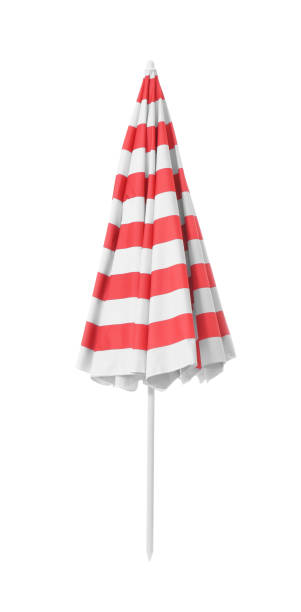 istock Closed red striped beach umbrella isolated on white 1393166144