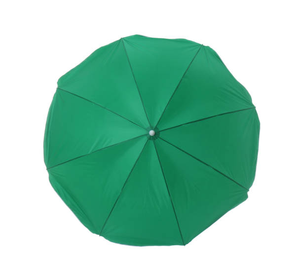 istock Open green beach umbrella isolated on white 1393166161