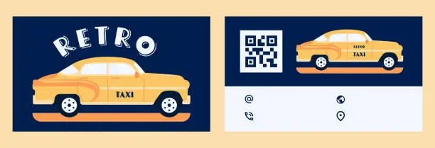 Vector illustration of Retro taxi Business card templates