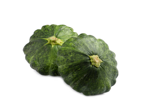 istock Fresh ripe green pattypan squashes on white background 1393170537
