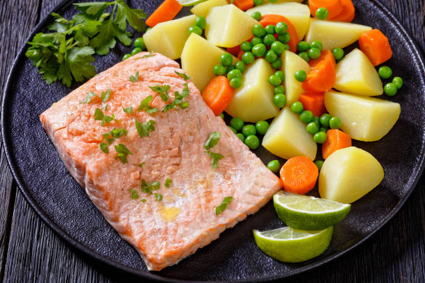 Multi Cooker salmon, carrots, peas and potatoes