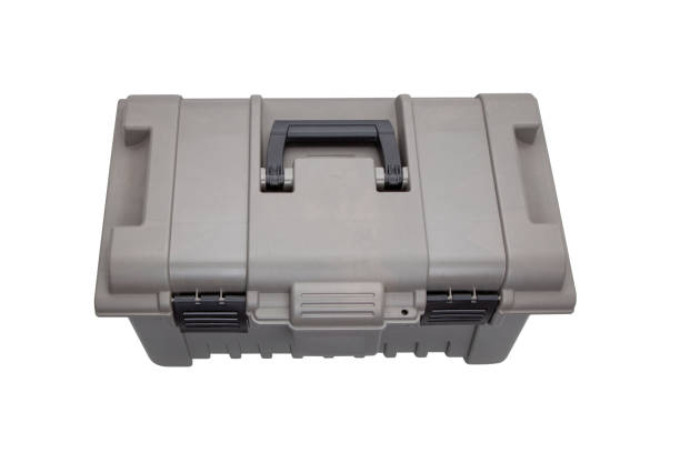 istock Portable plastic container with opening lid and additional compartments. Fishing or hunting box. Isolate on a white background. 1393179779