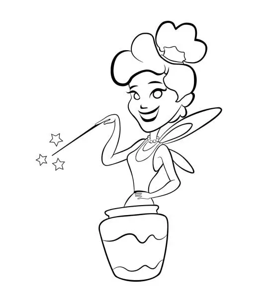 Vector illustration of Fairy Girl With Magic Wand and Cook Hat Vector Illustration