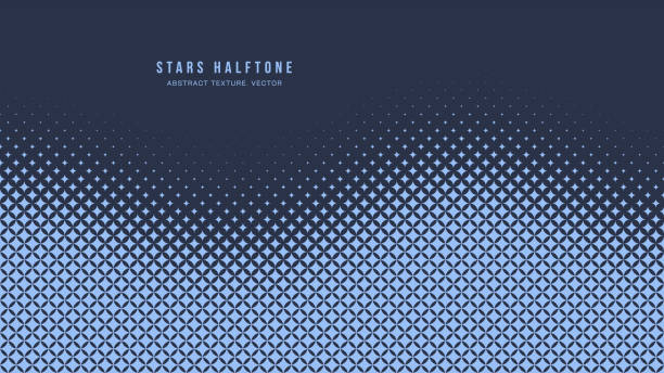 Vector Checker Halftone Pattern Smooth Curve Border Red Blue Abstract Background Stars Halftone Pattern Vector Checkered Star Shapes Curved Smooth Border Blue Abstract Background. Chequered Faded Particles Subtle Texture. Half Tone Contrast Graphic Minimal Geometric Wide Wallpaper abstract backgrounds vector stock illustrations