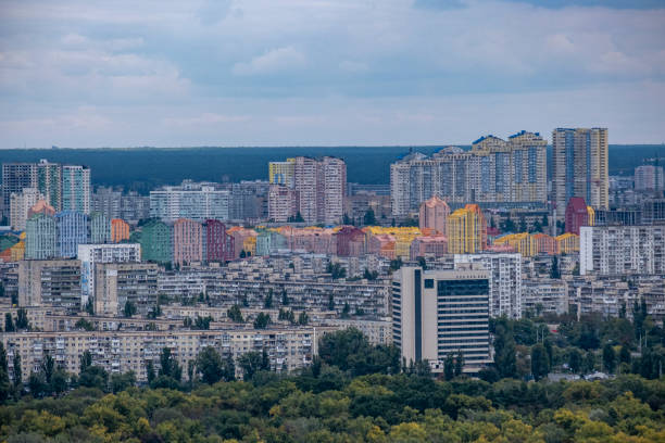 Kyiv, Ukraine overlook of city Kiev in summer with view of residential neighborhood  and modern buildings stock photo