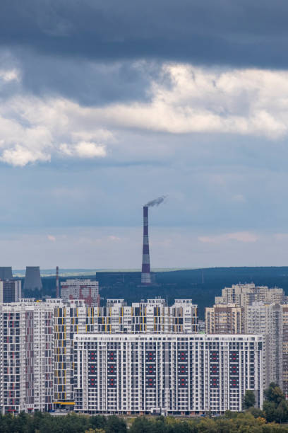 a city view from kyiv with polluted air stock photo