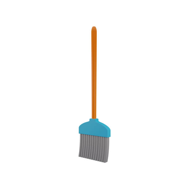 3D broom illustration. Sweeping broom 3D illustration. Broom 3d illustration isolated on white background.