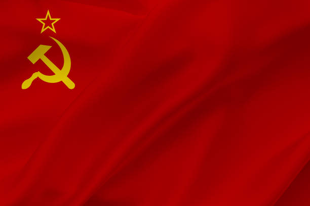 istock USSR flag on waving silk background. Fabric texture design. 1393198889