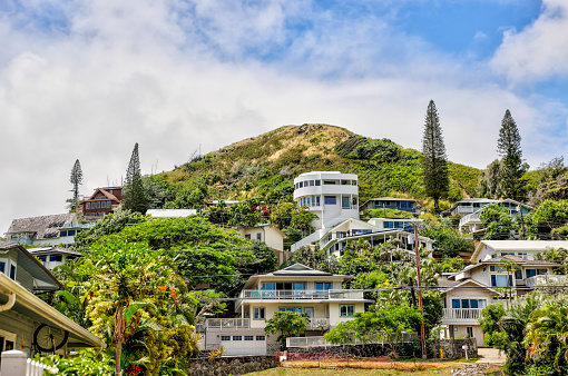 Lanakai, Hawaii - March 31, 2022: Residential neighbourhood on the hills surrounding Lanakai Beach on Oahu