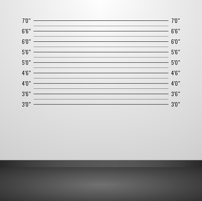 Vector illustration room with police mugshot background. Police lineup background with inch scale. Police mugshot board template.
