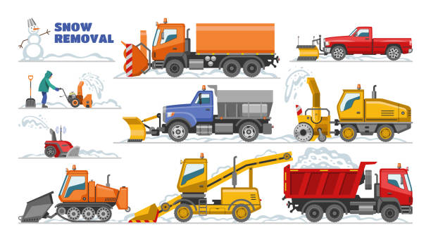 ilustrações, clipart, desenhos animados e ícones de remoção de neve vetor máquina de neve equipamento de neve trator cl - snow removal