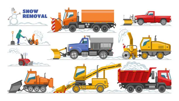 Vector illustration of Snow removal vector winter machine snowplow equipment tractor cl