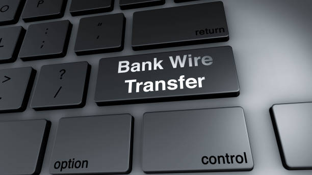 3D Illustration of Modern Keyboard with the Word Bank Wire Transfer stock photo