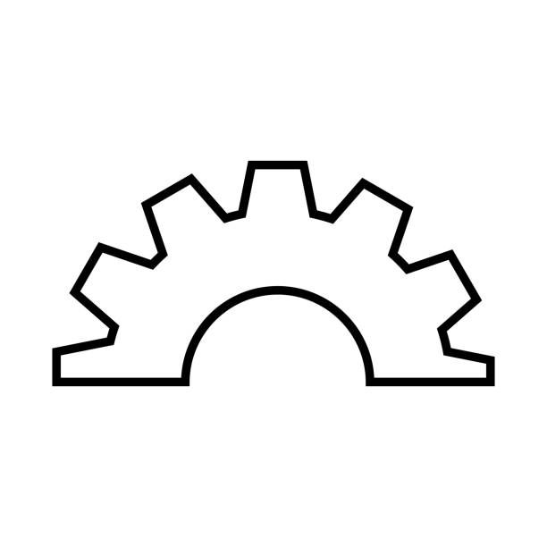 ilustraciones, imágenes clip art, dibujos animados e iconos de stock de icono de línea de engranajes. medio engranaje - medio lleno