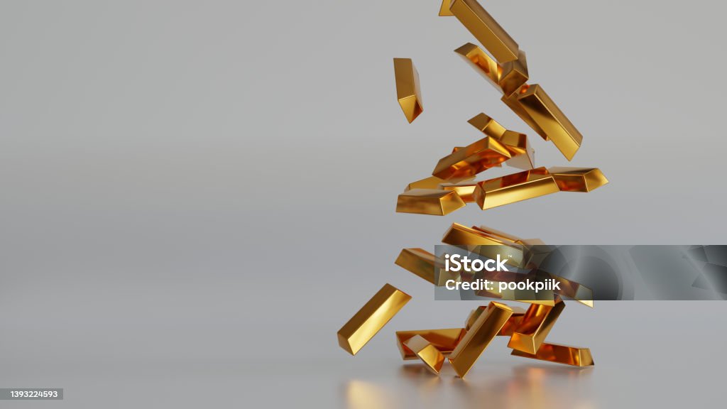 Stack of gold bars or bullion gold ingot, business finance concept, 3D rendering. Stack of gold bars or bullion gold ingot, business financial concept, 3D rendering. Ingot Stock Photo