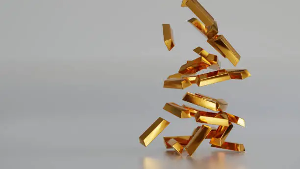 Photo of Stack of gold bars or bullion gold ingot, business finance concept, 3D rendering.
