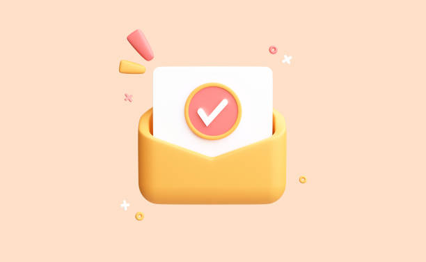 Letter with a check mark or confirmation in an open envelope. Approval concept. Realistic icon. Isolated on background. 3D Rendering stock photo