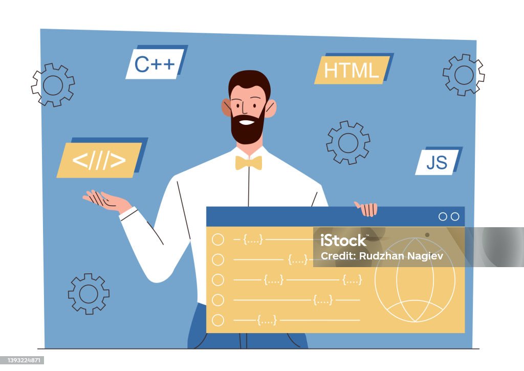 Developer Mode Cartoon Code Software Developer With Code Stock Illustration - Download Image Now ...